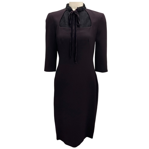 ALEXANDER MCQUEEN PURPLE / BLACK 2012 LACE TRIMMED WOOL CREPE DRESS - Picture 1 of 5